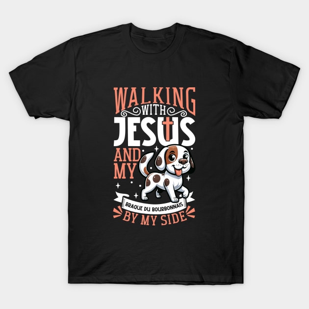 Jesus and dog - Bourbonnais Pointer T-Shirt by Modern Medieval Design